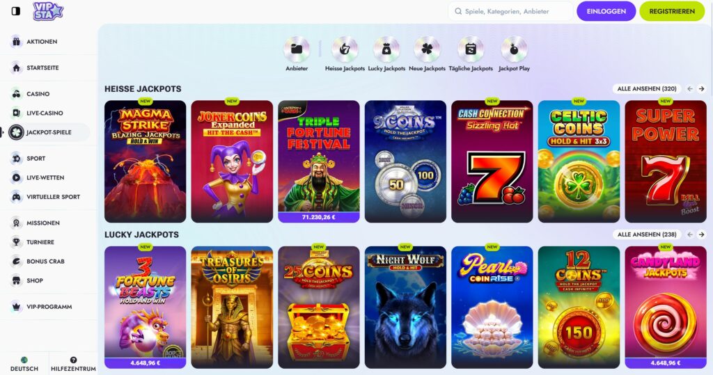 Vipsta Jackpot Spiele